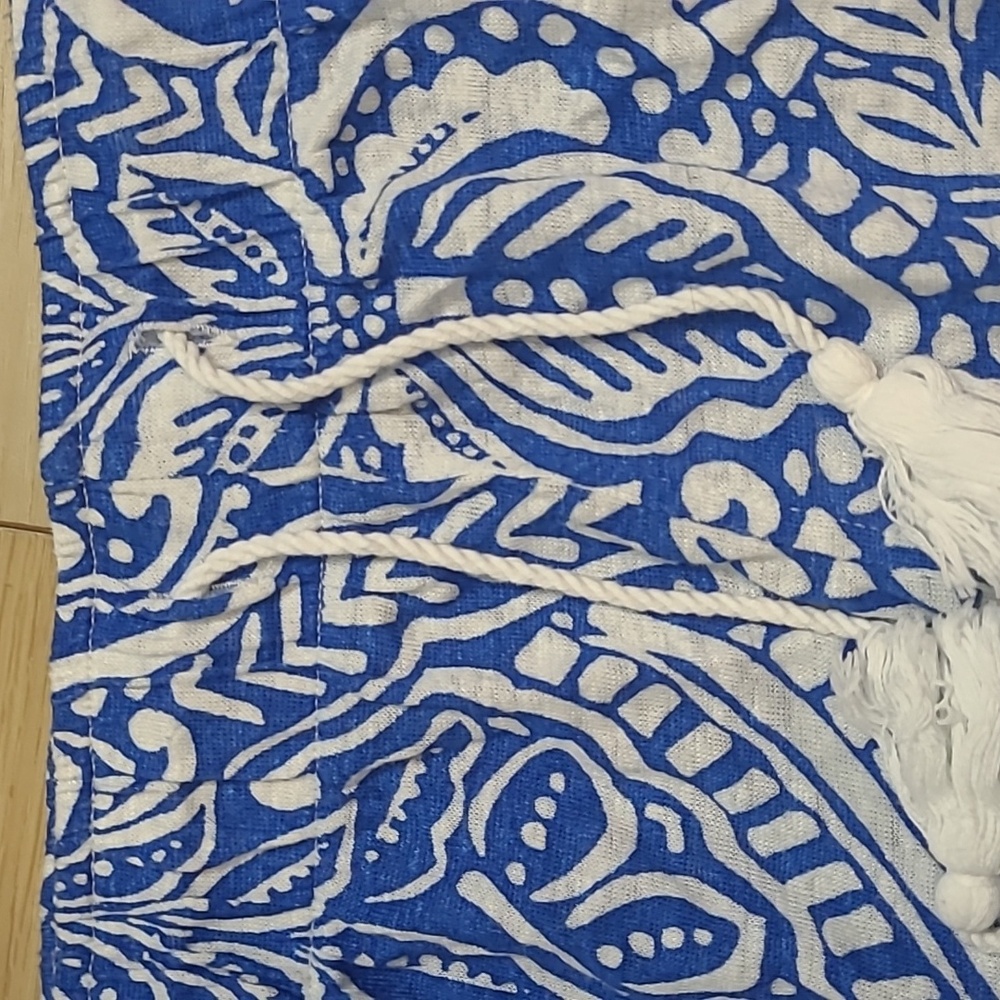 RACHEL ZOE Boho Printed Pattern 2 pc Large Wide Leg Pant Set Blue 100% Linen L - Picture 8 of 11